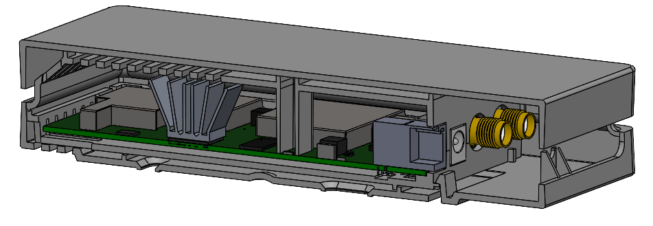 A device with a double enclosure, assembled 